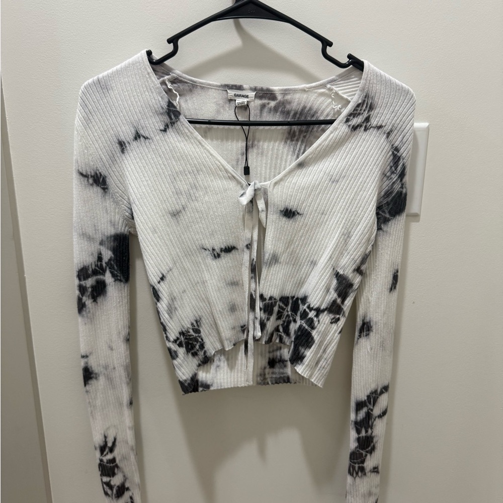 Garage Black and White Ribbed Long Sleeve Top